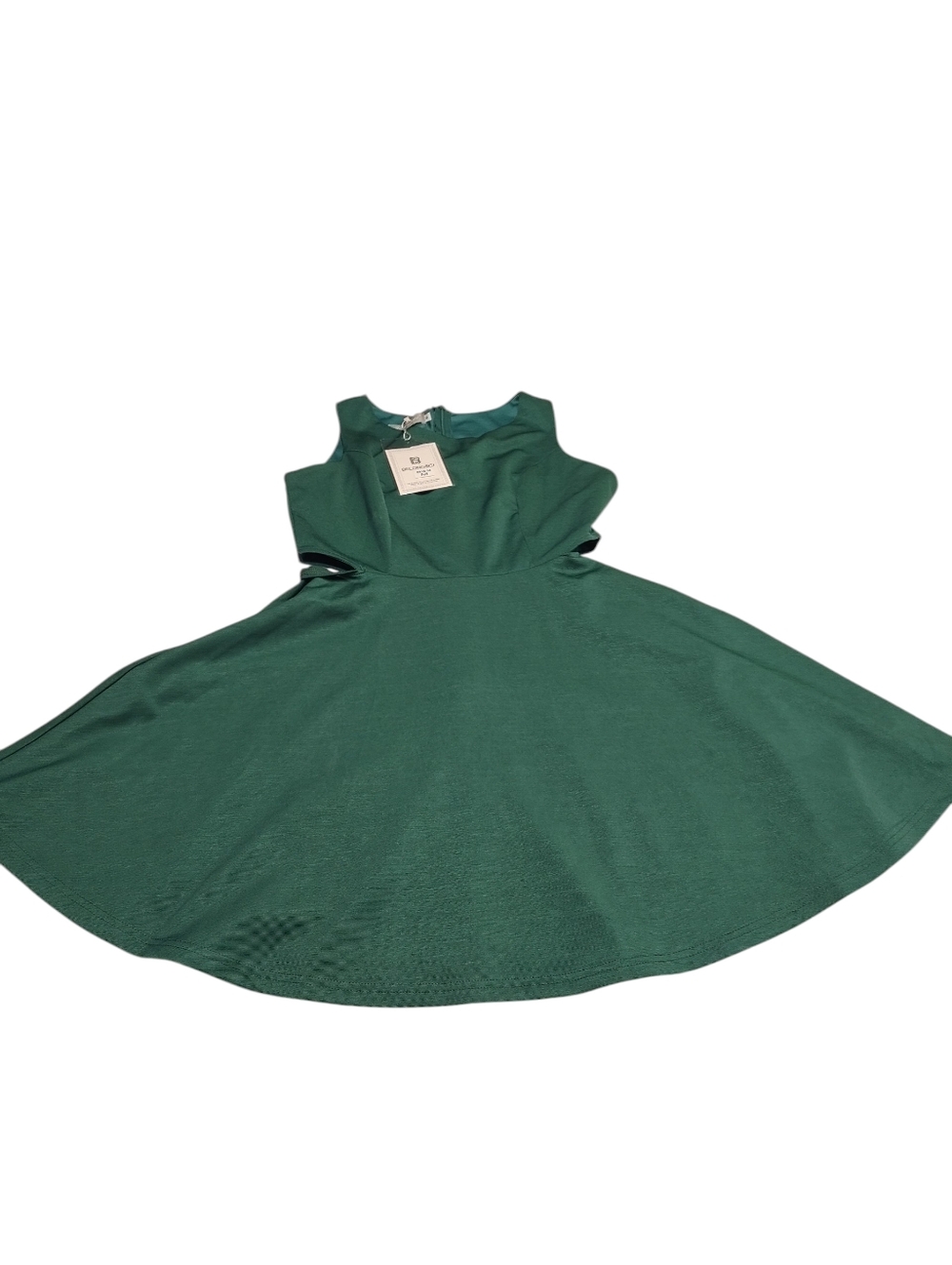 BelongSci Emerald Green Sleeveless Cutout Waist Fit & Flare Mini Dress Sz M NWT - Picture 3 of 6